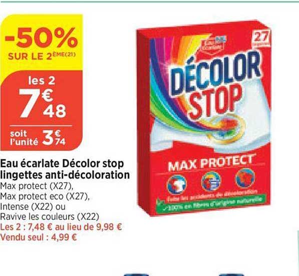 eau écarlate décolor stop lingettes anti-décoloration