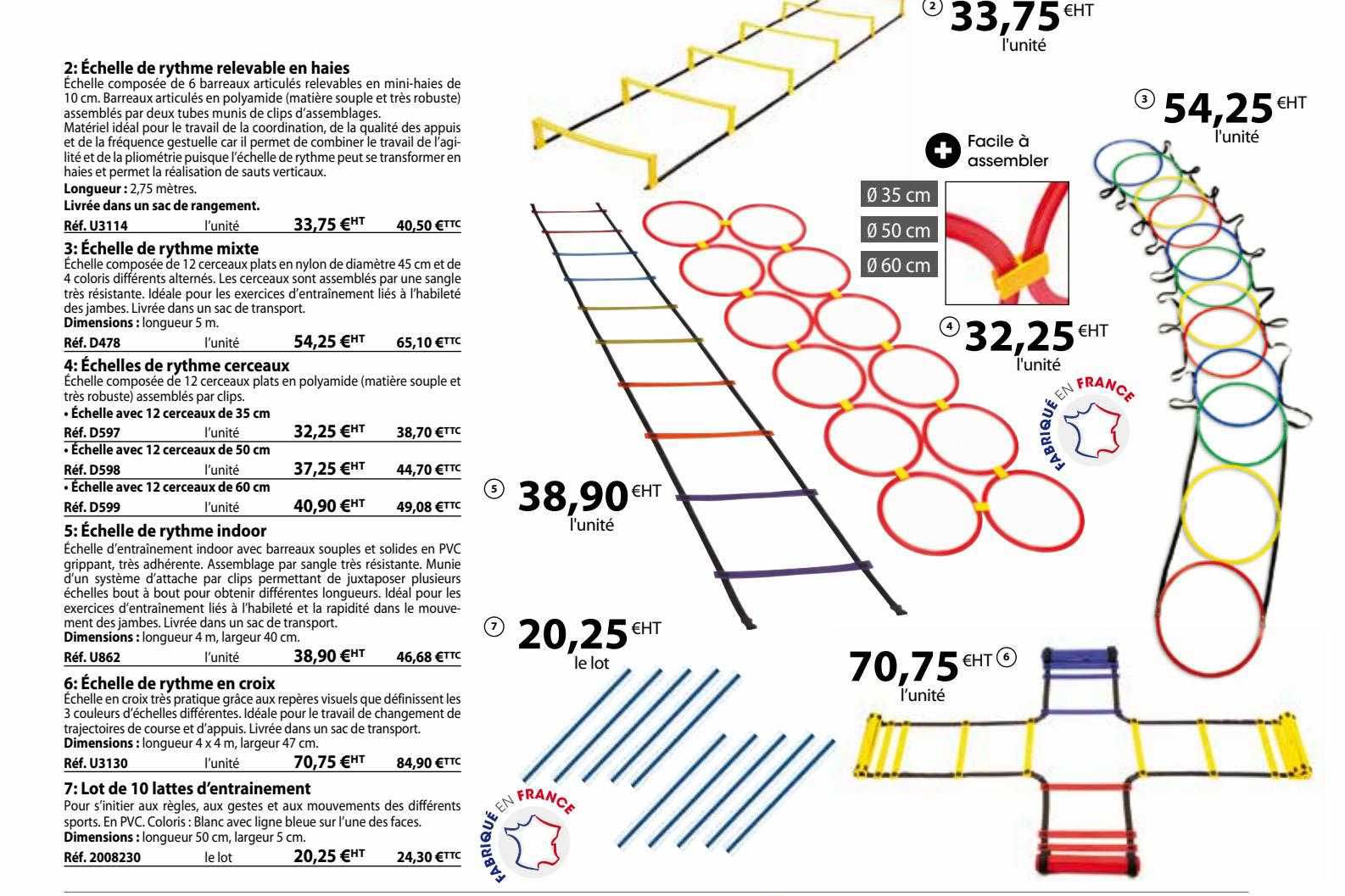 échelle de rythme relevable en haies, échelle de rythme cerceaux, échelle de rythme indoor, échelle de rythme en croix, lot de 10 lattes d'entrainement