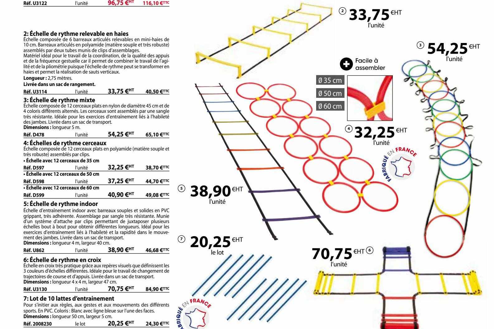 échelle de rythme relevable en haies, échelle de rythme mixte, échelles de rythme cerceaux, échelle de rythme indoor, échelle de rythme en croix, lot de 10 lattes d'entraînement