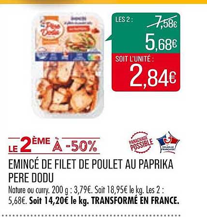 émincé de filet de poulet au paprika père dodu
