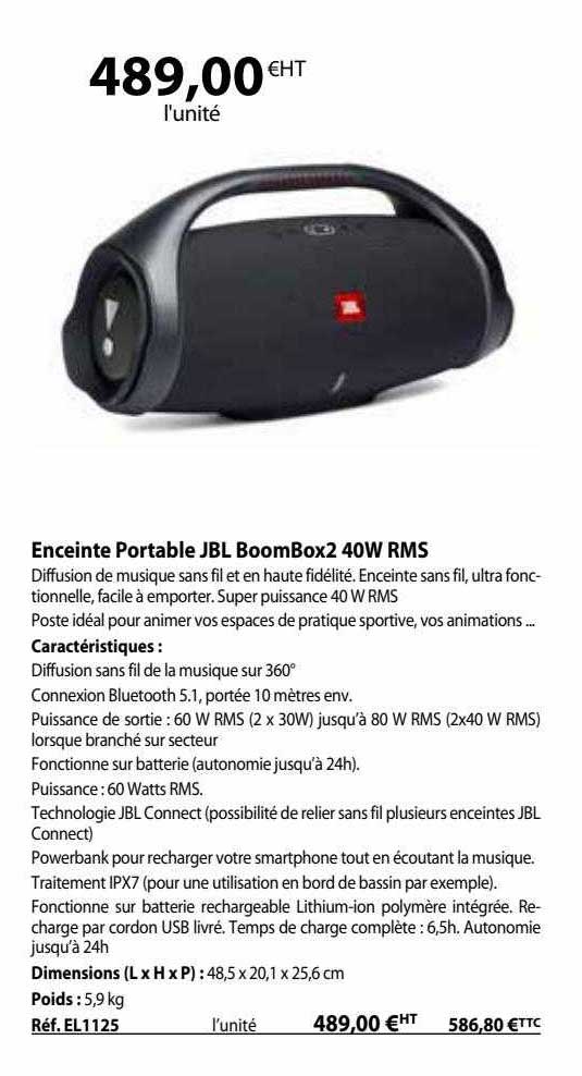 enceinte portable jbl boombox 2 40w rms