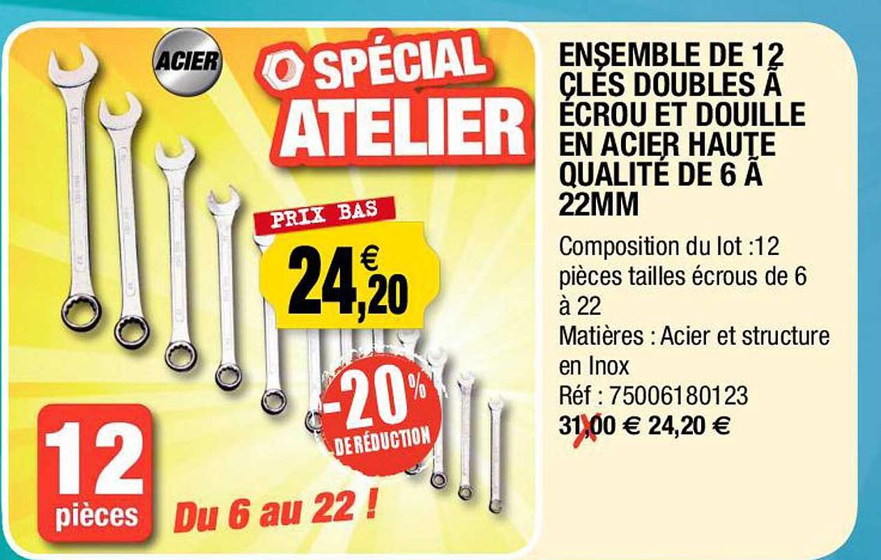 ensemble de 12 clés doubles à écrou et douille en acier haute qualité de 6 à 22mm