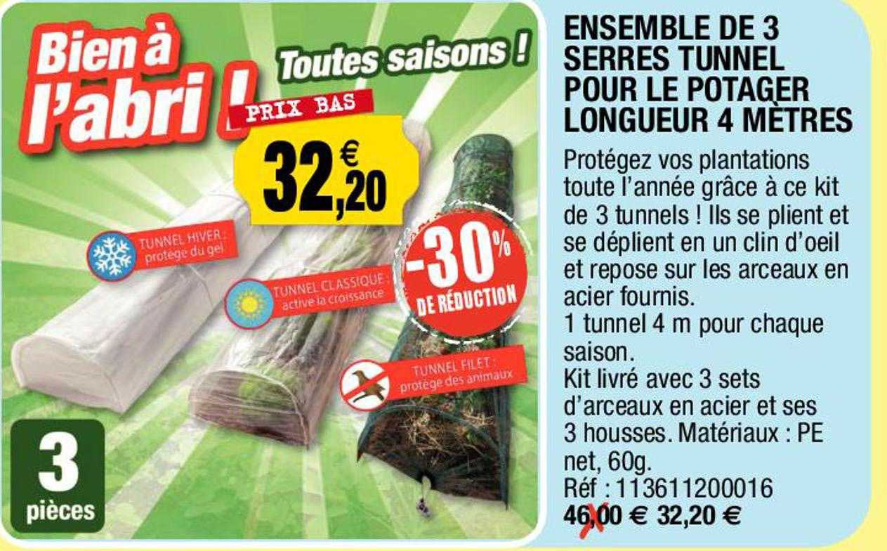 ensemble de 3 serres tunnel pour le potager longueur 4 mètres