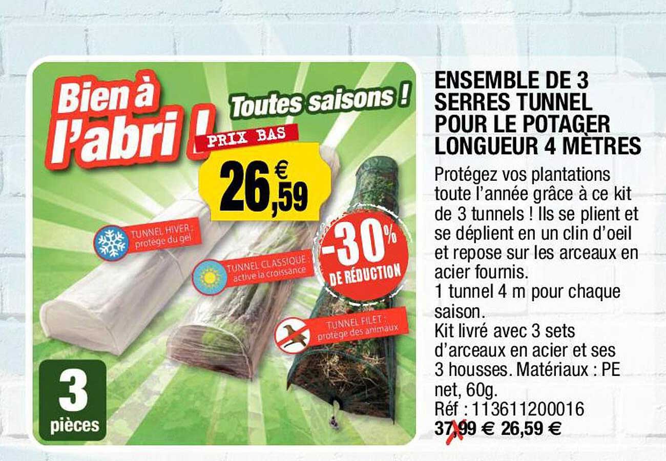 ensemble de 3 serres tunnel pour le potager longueur 4 mètres