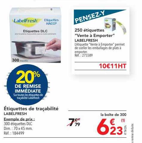 étiquettes de traçabilité labelfresh, 250 étiquettes "vente à emporter" labelfresh