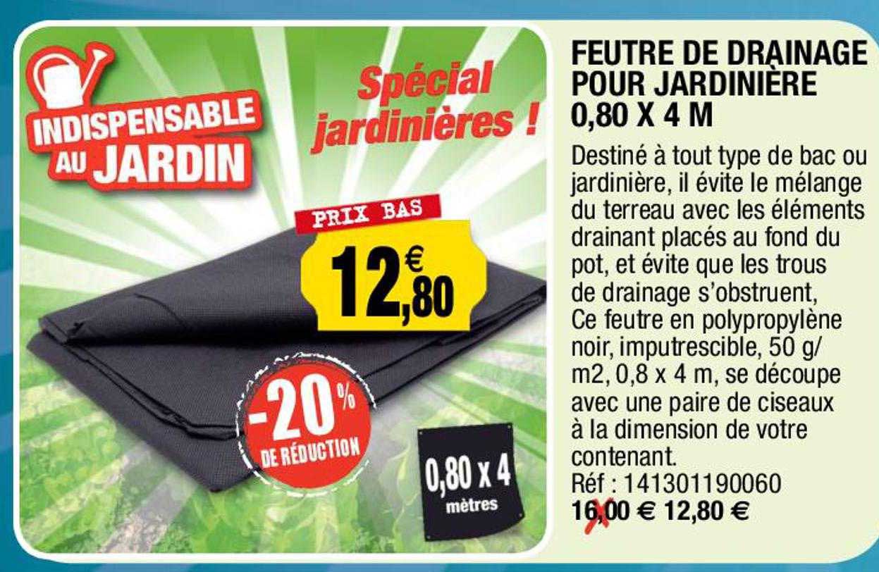 feutre de drainage pour jardinière 0,80 x 4 m