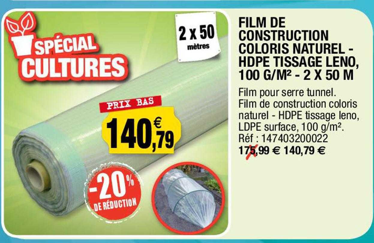 film de construction coloris naturel - hdpe tissage leno, 100 g/m² - 2 x 50 m