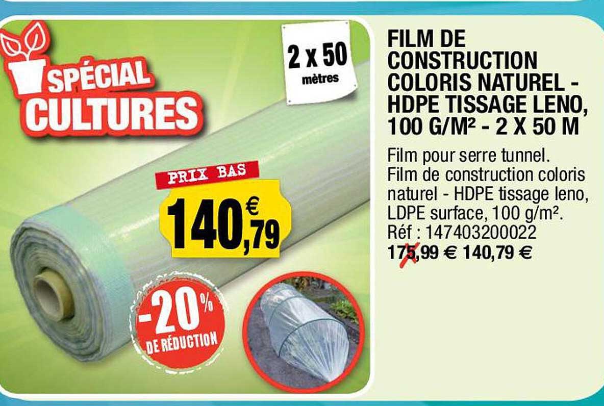 film de construction coloris naturel - hdpe tissage leno