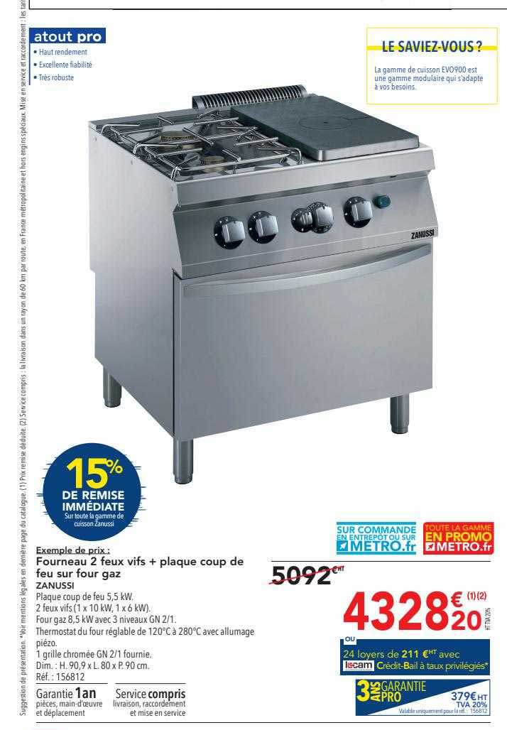 fourneau 2 feux vifs + plaque coup de feu sur four gaz zanussi