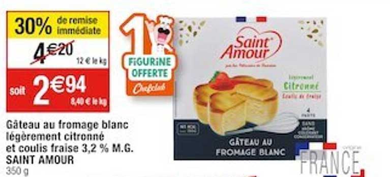 gâteau au fromage blanc légèrement citronné et coulis fraise 3,2% m.g. saint amour