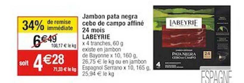 jambon pata negra cebo de campo affiné 24 mois labeyrie