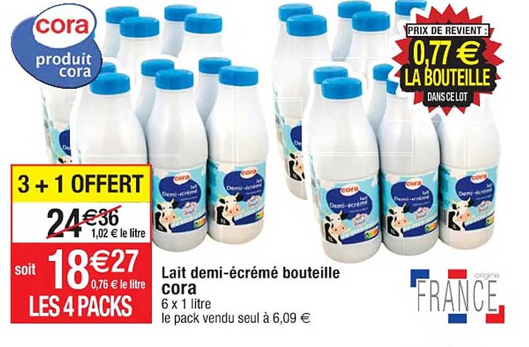 lait demi-écrémé bouteille cora