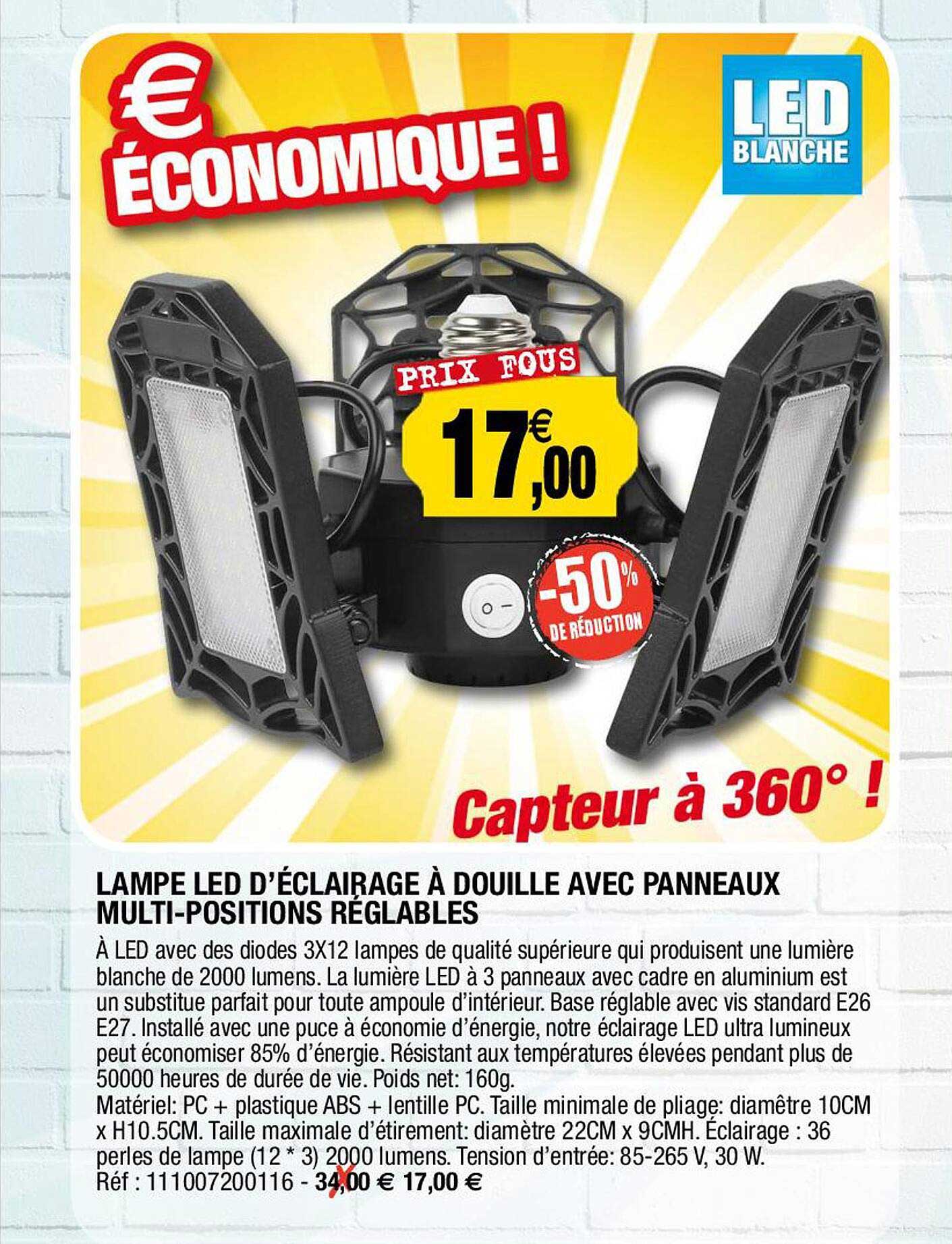 lampe led d'éclairage à douille avec panneaux multi-positions réglables