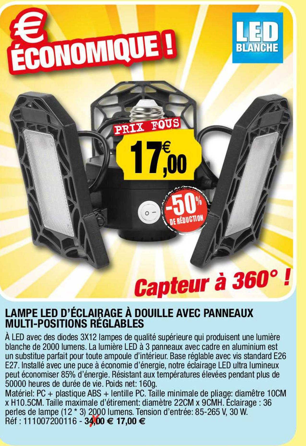 lampe led d'éclairage à douille avec panneaux multi-positions réglables