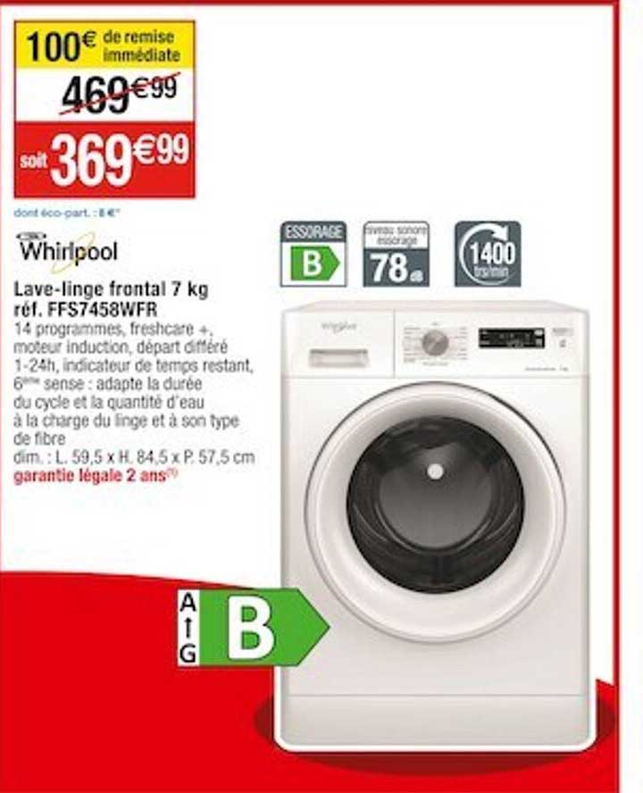 lave-linge frontal 7 kg whirlpool réf. ffs7458wfr