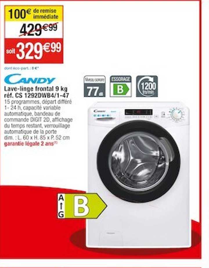 lave-linge frontal 9 kg candy réf. cs1292dwb4/1-47