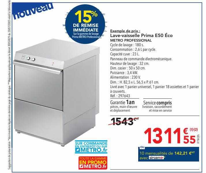 lave-vaisselle prima e50 éco metro professional