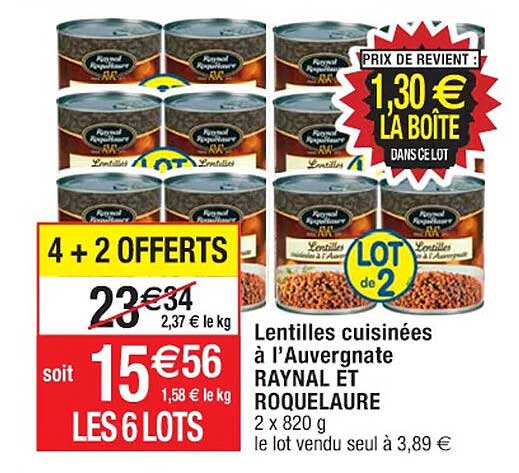 lentilles cuisinées à l'auvergnate raynal et roquelaure