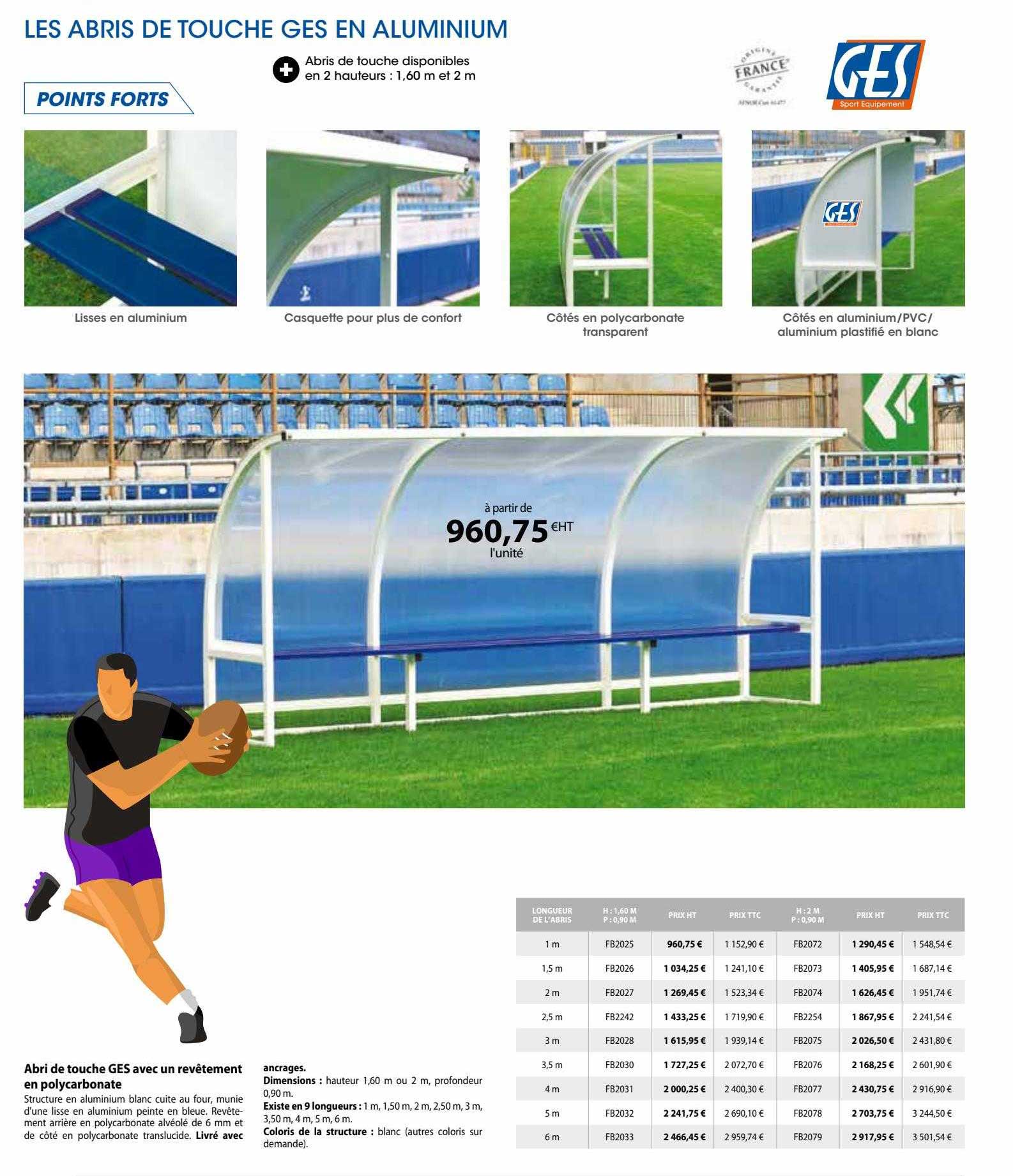 les abris de touche ges en aluminium