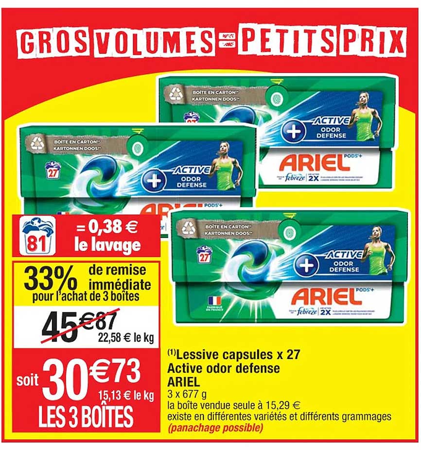 lessive capsules x27 active odor defense ariel