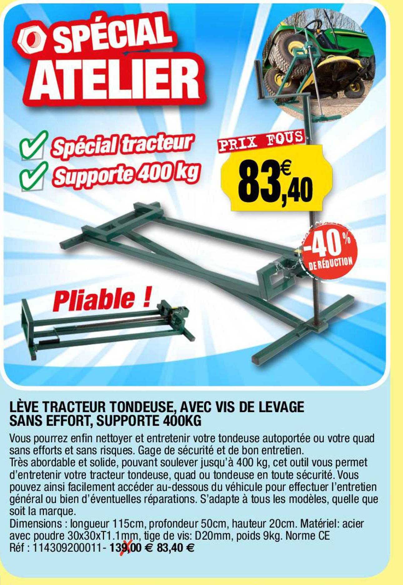 lève tracteur tondeuse, avec vis de levage sans effort, supporte 400 kg
