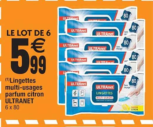 lingettes multi-usages parfum citron ultranet