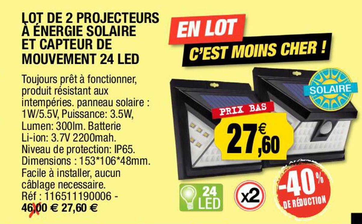 lot de 2 projecteurs à énergie solaire et capteur de mouvement 24 led