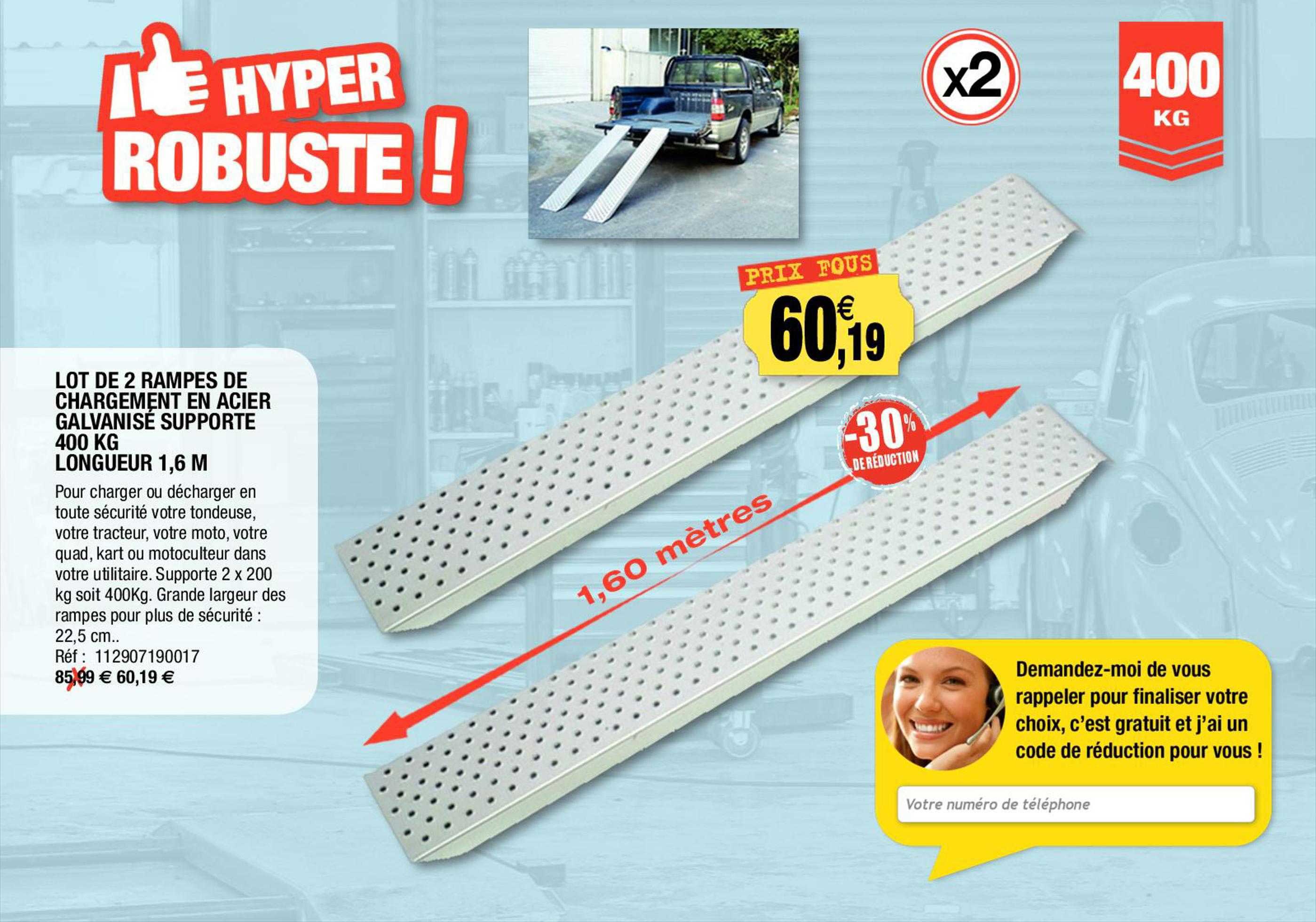 lot de 2 rampes de chargement en acier galvanisé supporte 400 kg longueur 1,6 m