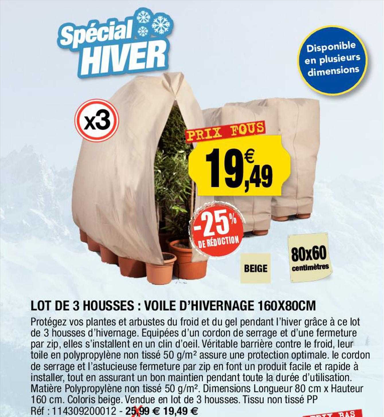 Lot De 3 Housses : Voile D'hivernage 160 X 180 Cm