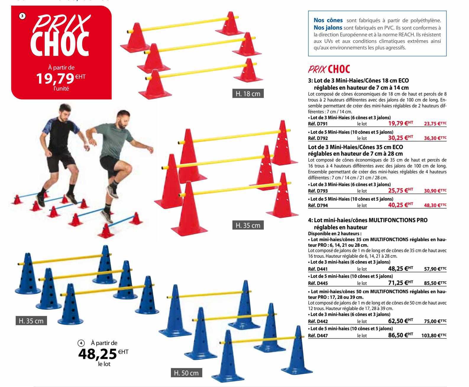 lot de 3 mini-haies/cônes 18 cm eco réglables en hauteur de 7 cm à 14 cm, lot mini-haies/cônes multifonctions pro réglables en hauteur