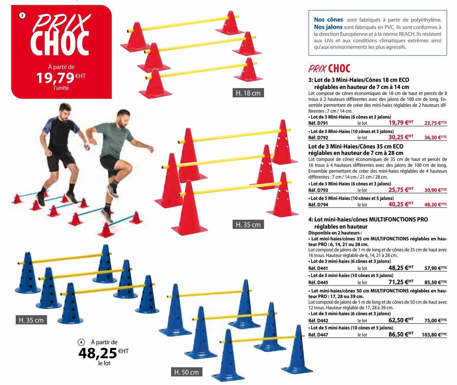 lot de 3 mini-haies/cônes 18 cm éco réglables en hauteur de 7 cm à 14 cm, lot mini-haies/cônes multifonctions pro réglables en hauteur