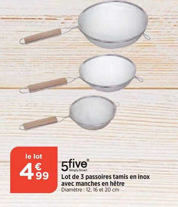 lot de 3 passoires tamis en inox avec manches en hêtre 5five
