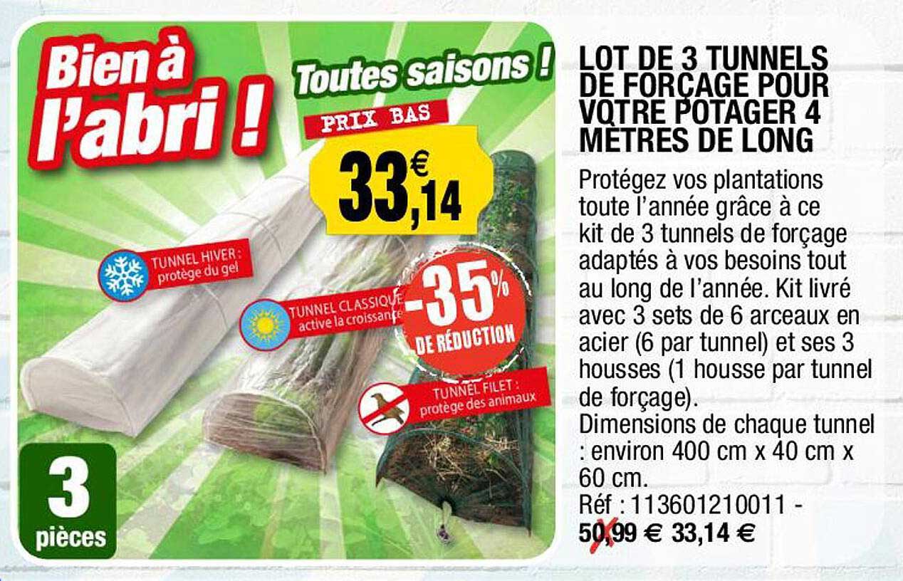 lot de 3 tunnels de forçage pour votre potager 4 mètres de long