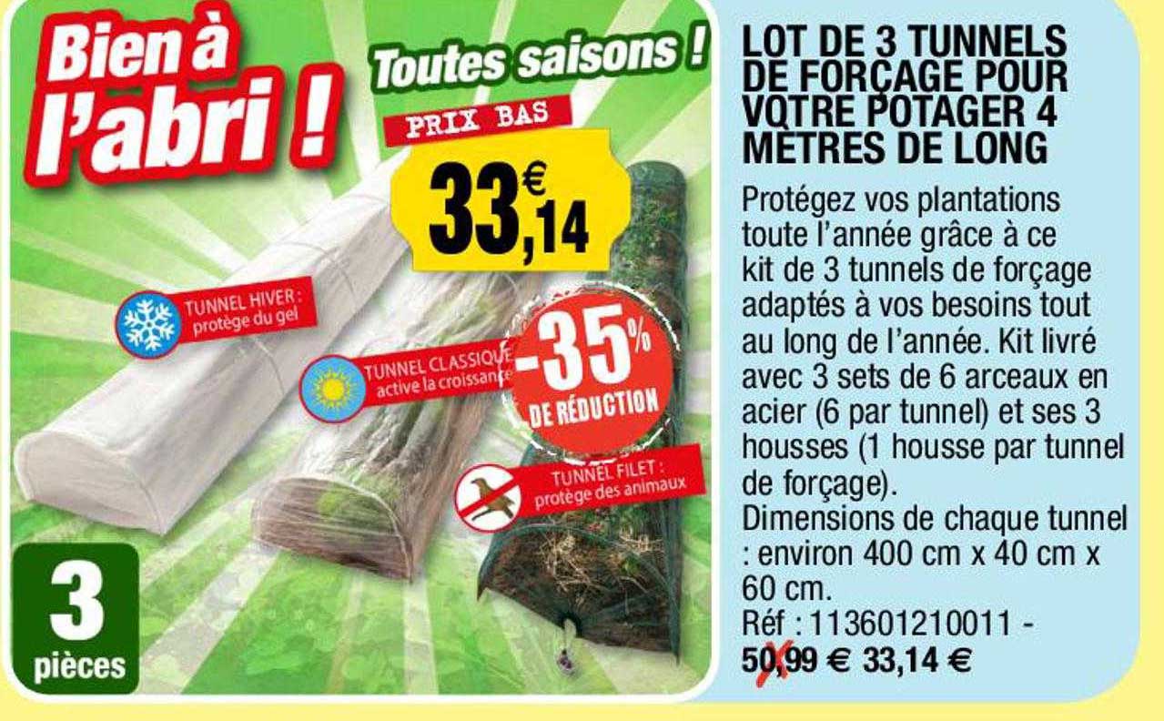 lot de 3 tunnels de forçage pour votre potager 4 mètres de long
