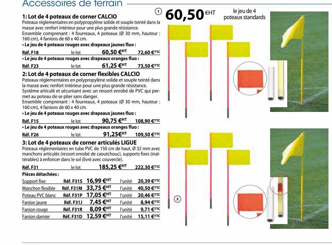 lot de 4 poteaux de corner calcio, lot de 4 poteaux de corner flexibles calcio, lot de 4 poteaux de corner articulés ligue