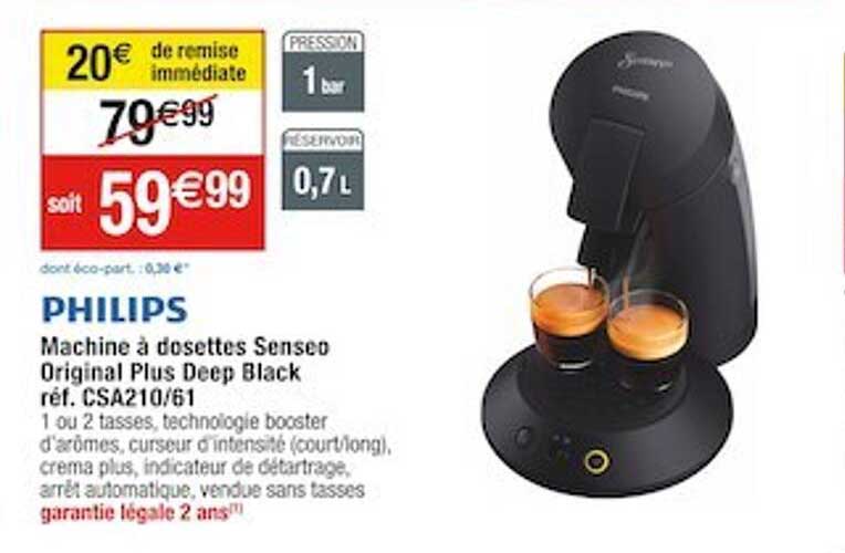 machine à dosettes senseo original plus deep black réf. csa210/61 philips