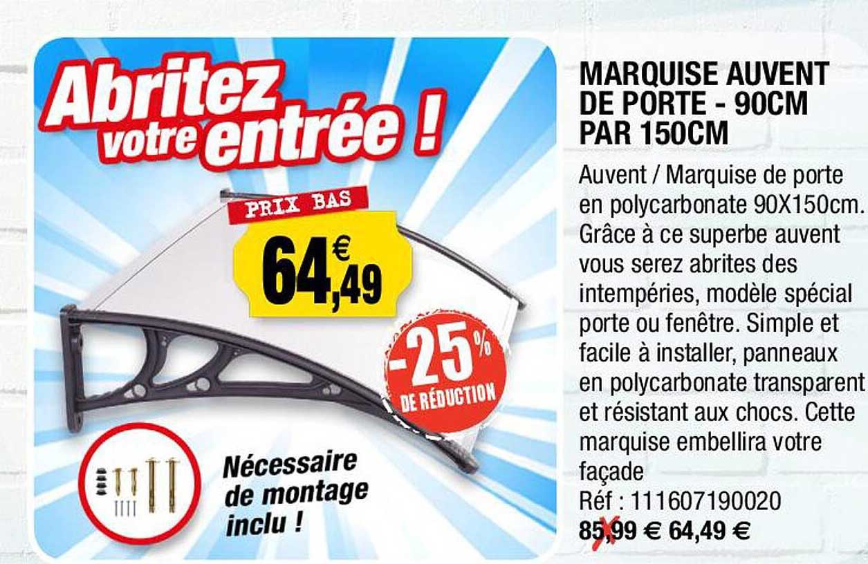 Marquise Auvent De Porte - 90 Cm Par 150 Cm
