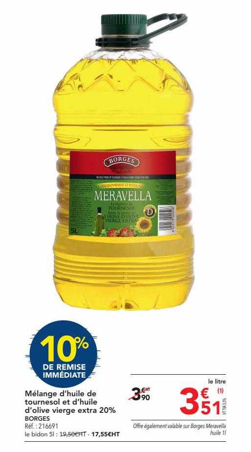 Mélange D'huile De Tournesol Et D'huile D'olive Vierge Extra 20% Borges