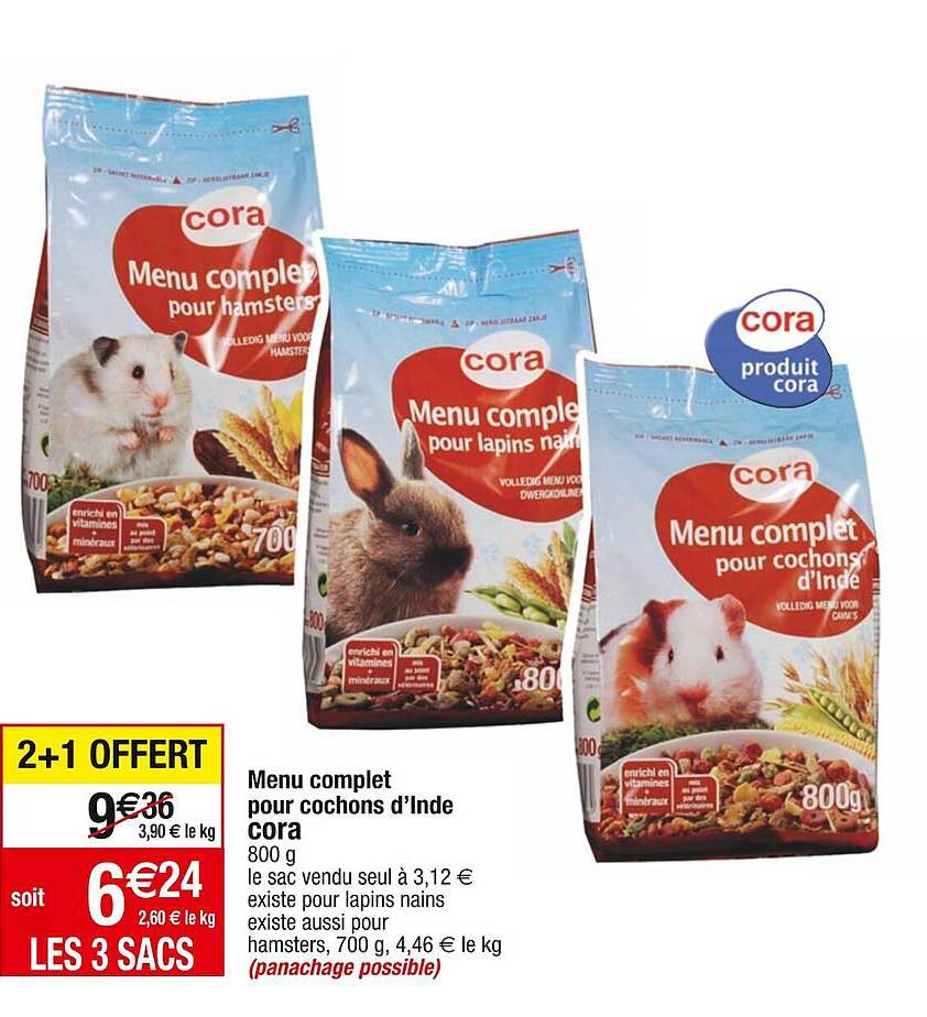 menu complet pour cochons d'inde cora