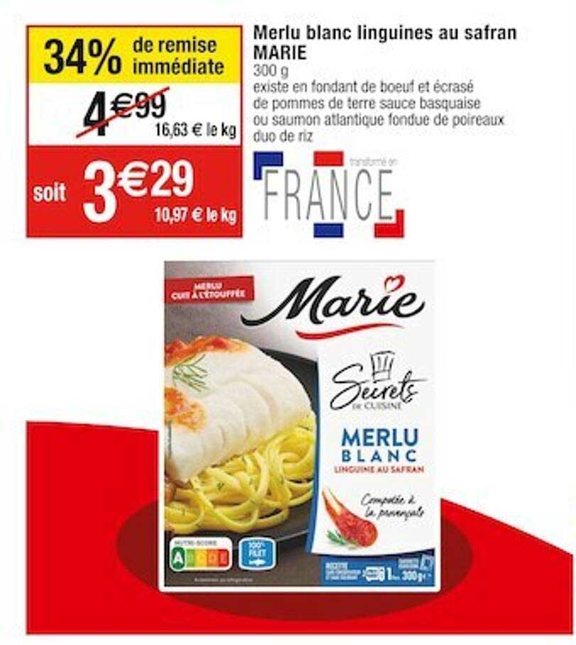 merlu blanc linguines au safran marie