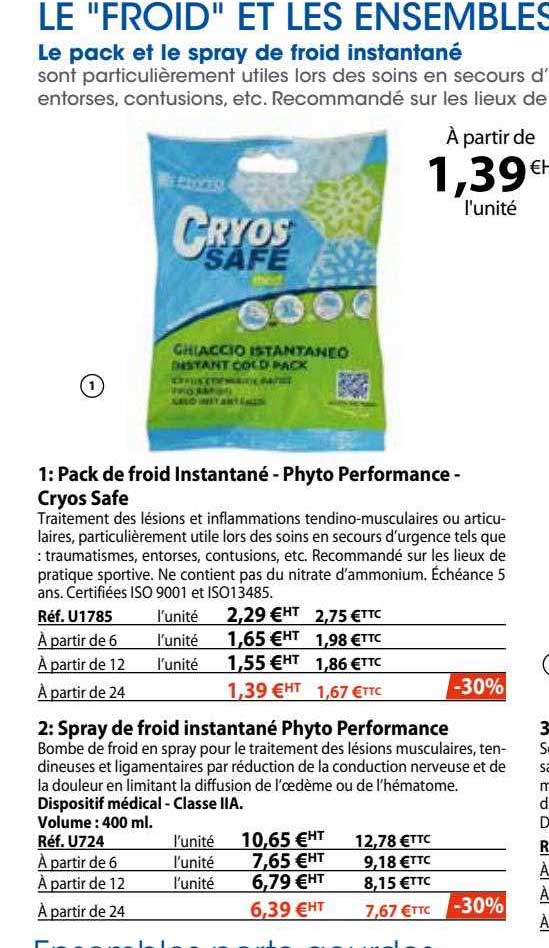 pack de froid instantané - phyto performance - cryos safe | spray de froid instantané phyto performance