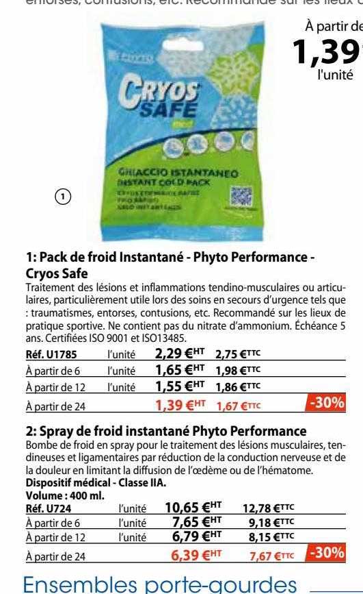 pack de froid instantané - phyto performance - cryos safe, spray de froid instantané phyto performance