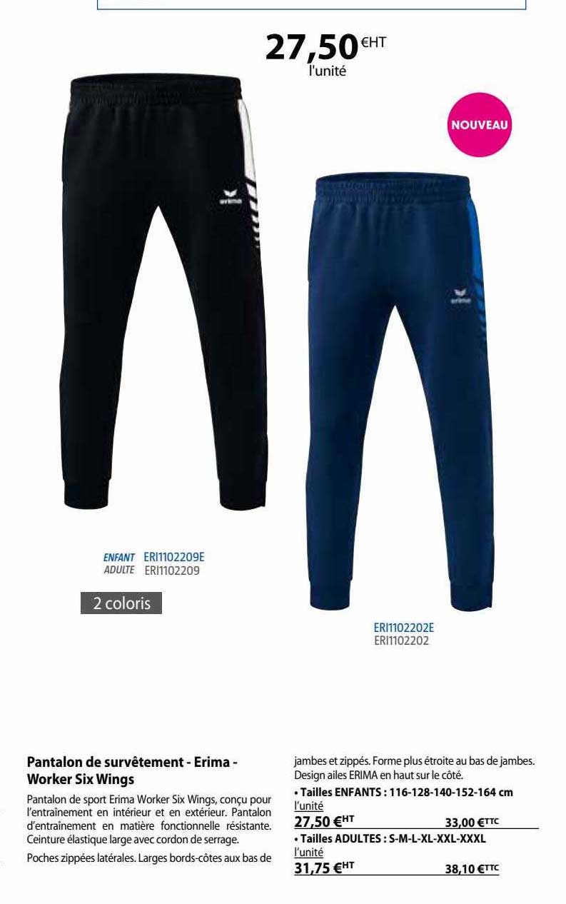 pantalon de survêtement - erima - worker six wings