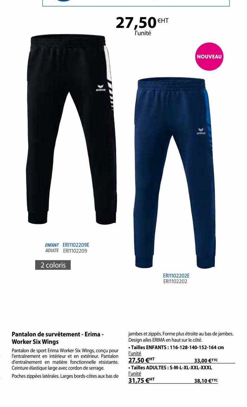 pantalon de survêtement - erima - worker six wings