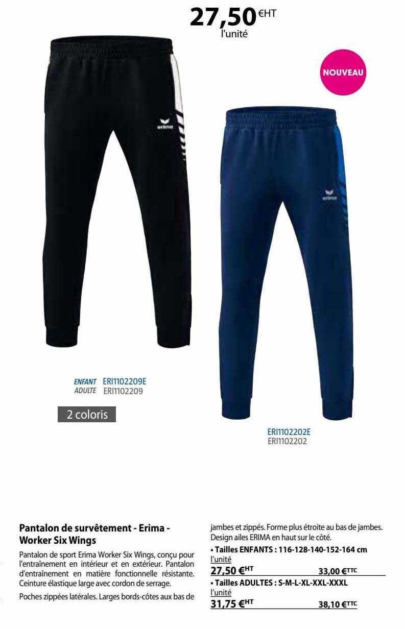 pantalon de survêtement - erima - worker six wings