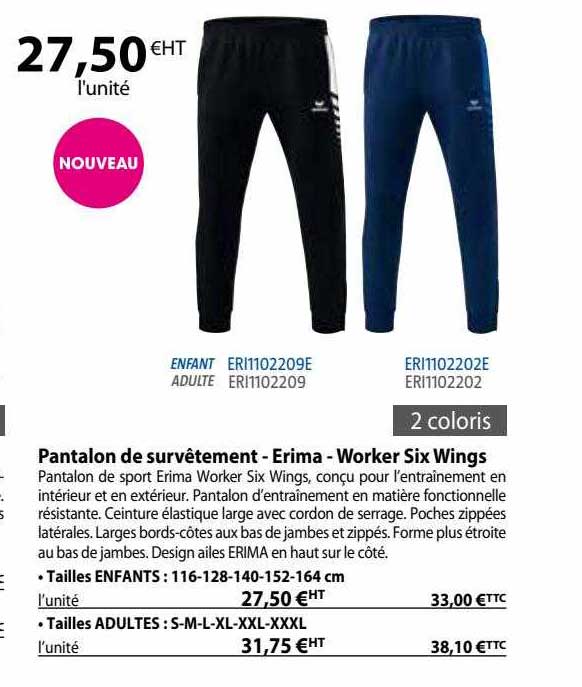 pantalon de survêtement - erima - worker six wings