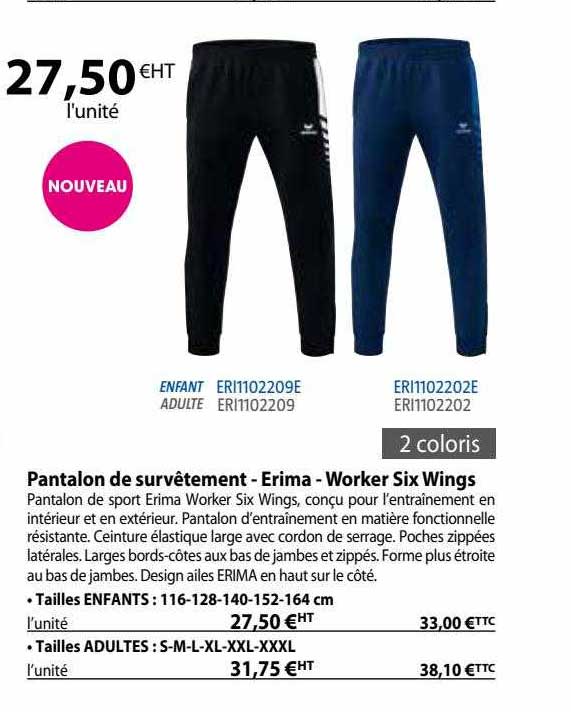 pantalon de survêtement - erima - worker six wings