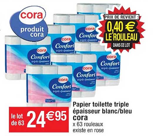 papier toilette triple épaisseur blanc/bleu cora