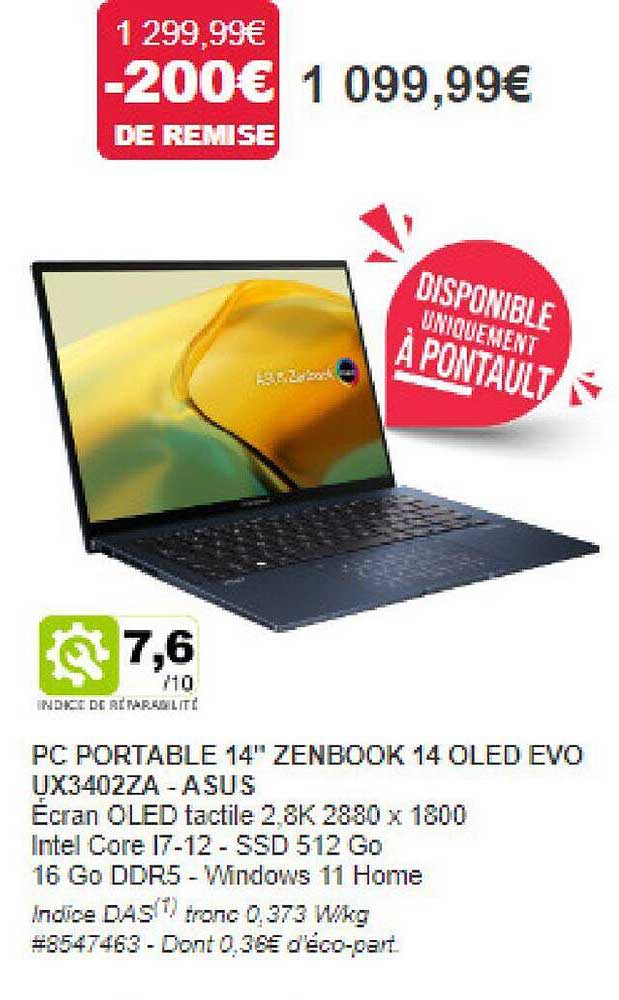 pc portable 14" zenbook 14 oled evo ux3402za - asus