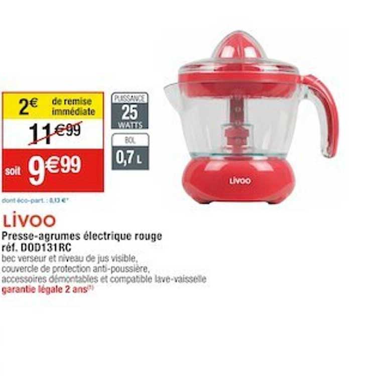 presse-agrumes électrique rouge réf. dod131rc livoo